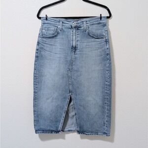 AG Adriano Goldschmied Alicia Denim Jean Midi Front Slit Skirt Blue 28